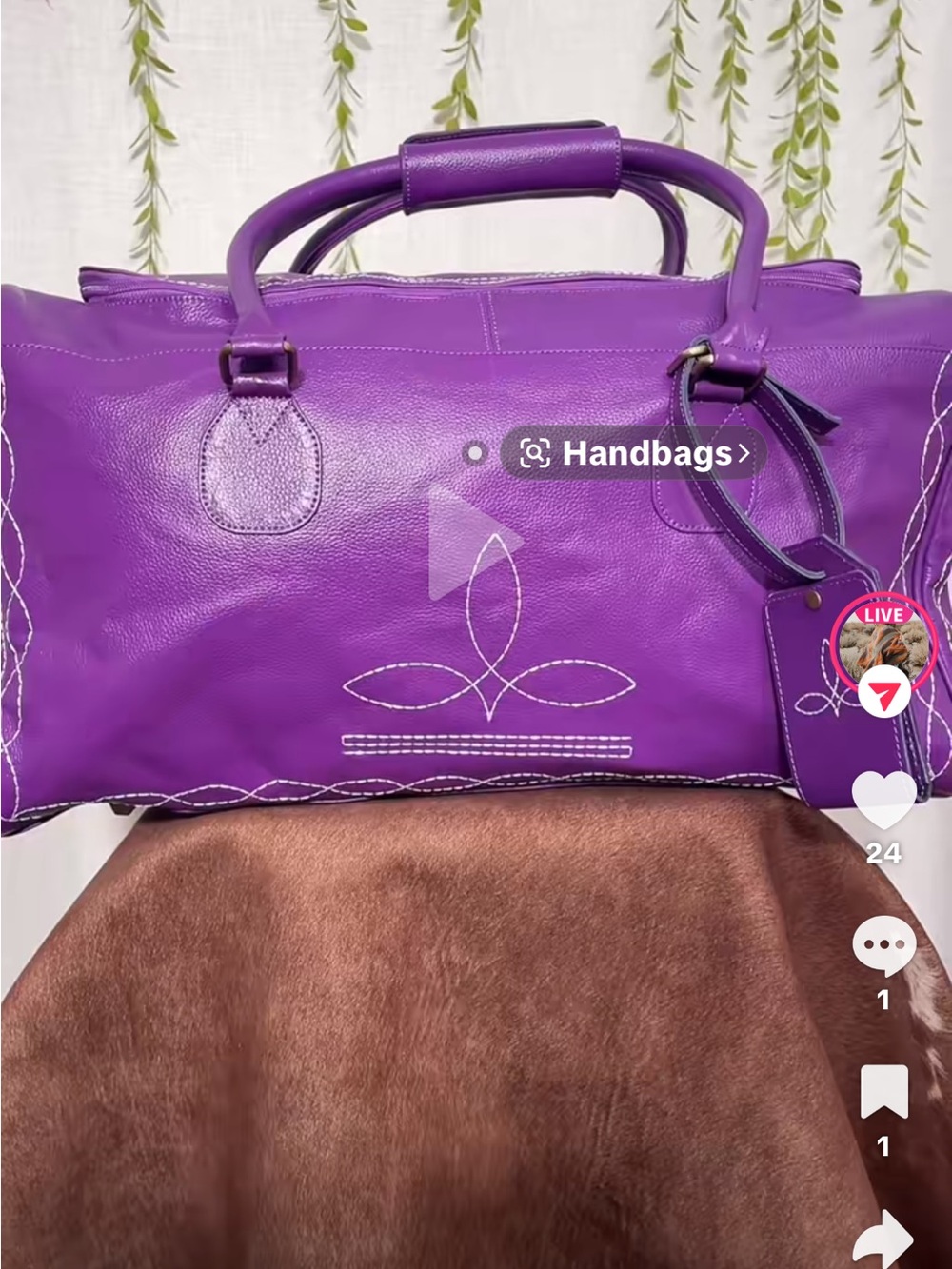 IN SEARCH OF Purple Leather Weekend Duffle Bag FROM WESTERN LINEN